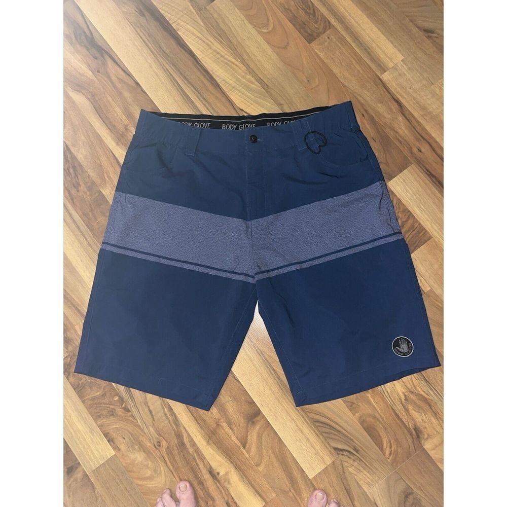 Body Glove Board Shorts XL Sz 36 Blue Gray Stripes Casual Surfing Swimwear